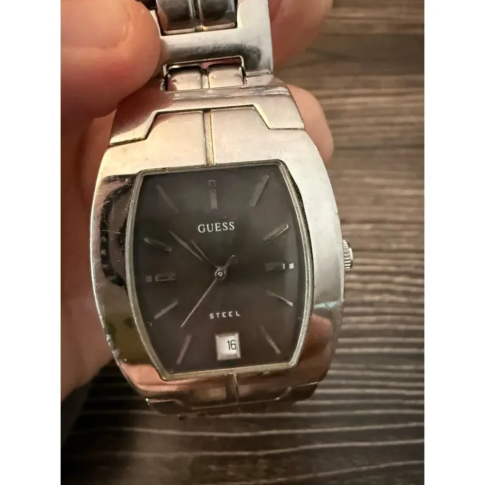 Vintage GUESS Steel 3ATM Calendar Watch- NEEDS BATTERY